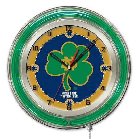 Holland Bar Stool Co Notre Dame Double Neon 19" Clock Shamrock Clk19ND-Shm